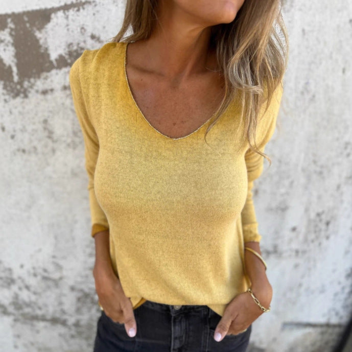 Damer avslappnad V-hals långärmad t-shirt Mirla-Eva Jonsson