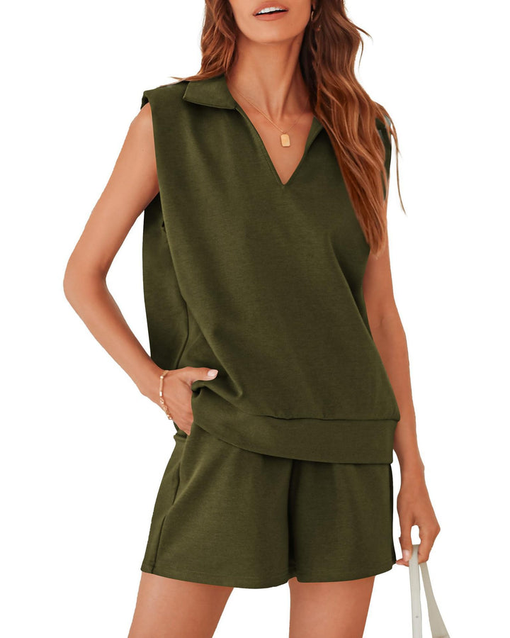 Damer avslappnad V-hals sweatshirt med korta byxor Eva Jonsson-Eva Jonsson