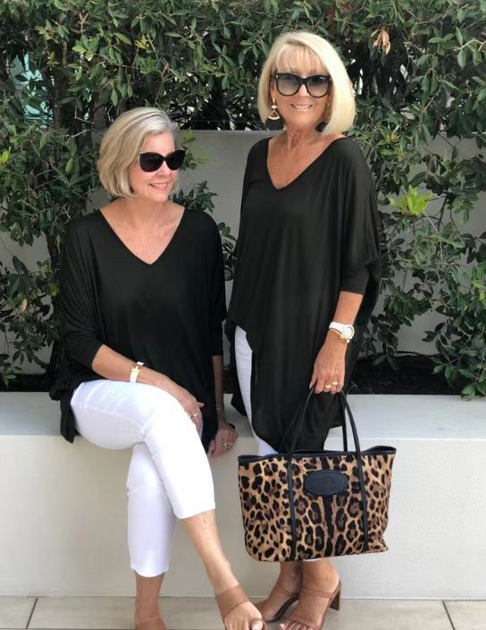 Damer avslappnad V-hals topp med mjuka ärmar Eva Jonsson-Eva Jonsson