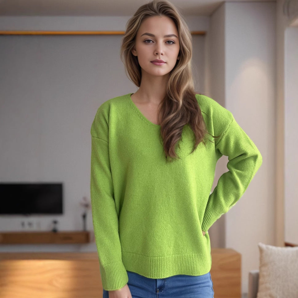 Damer avslappnad V-hals tröja med modern strukturdesign Mirla-Eva Jonsson