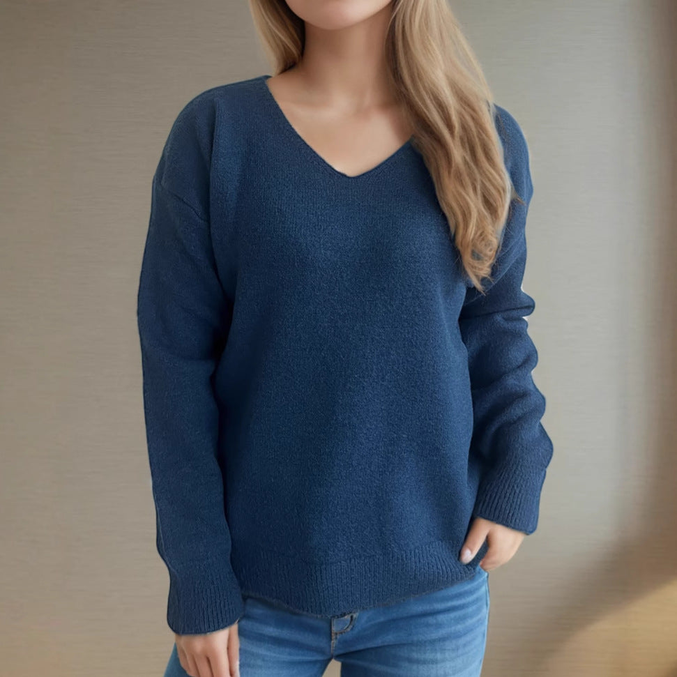 Damer avslappnad V-hals tröja med modern strukturdesign Mirla-Eva Jonsson