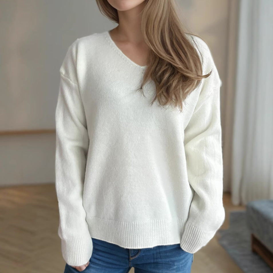 Damer avslappnad V-hals tröja med modern strukturdesign Mirla-Eva Jonsson