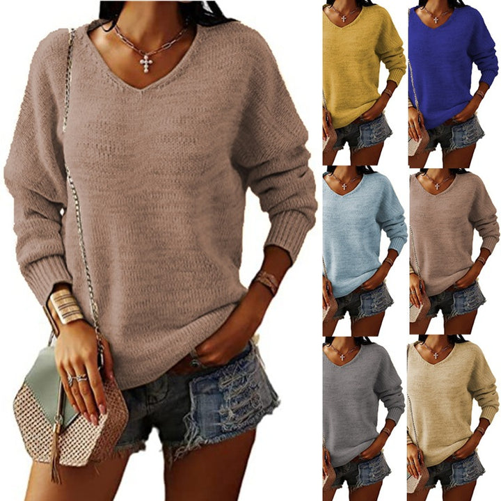 Damer avslappnad V-ringad tröja i fin stickning Eva Jonsson-Eva Jonsson