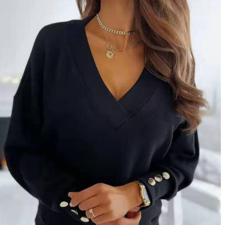 Damer avslappnad V-ringad tröja med vida ärmar och mjukt tyg Eva Jonsson-Eva Jonsson