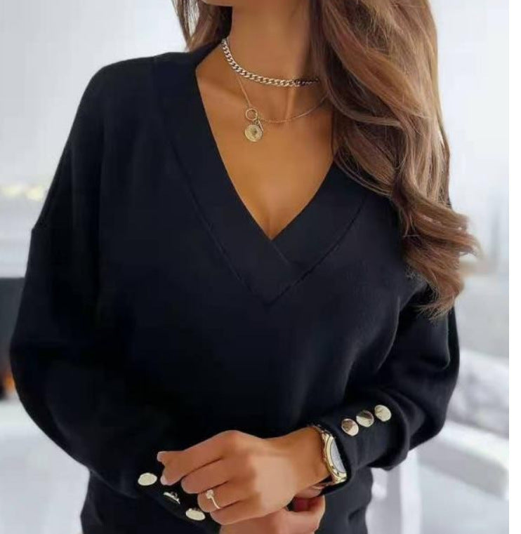 Damer avslappnad V-ringad tröja med vida ärmar och mjukt tyg Eva Jonsson-Eva Jonsson