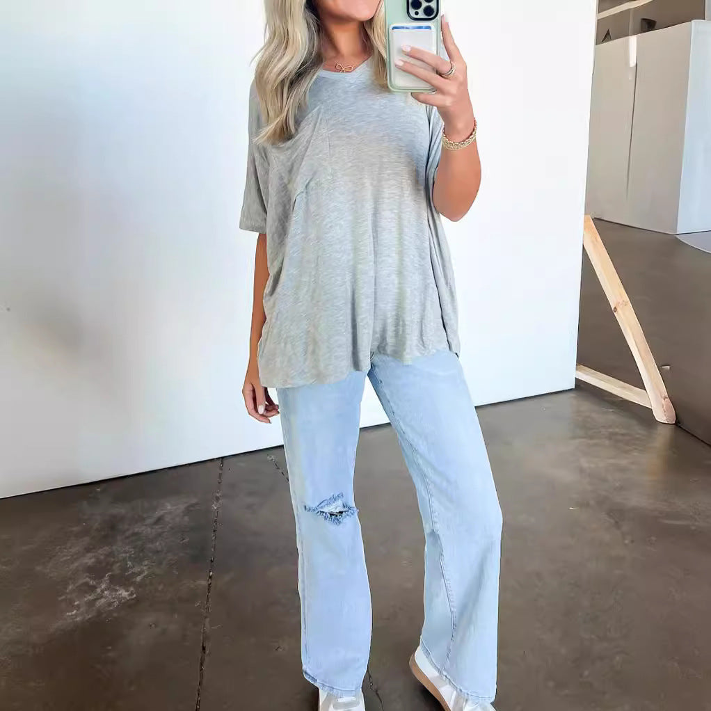 Damer avslappnad V-ringning Oversized T-shirt Mirla-Eva Jonsson
