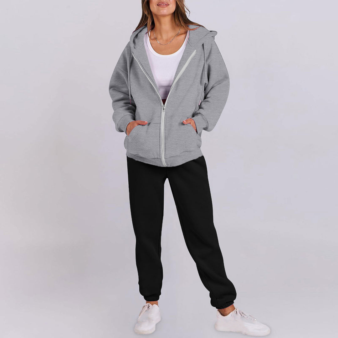 Damer avslappnad Zip-Hoodie med bekväm passform och sportiga sweatpants Mirla-Eva Jonsson