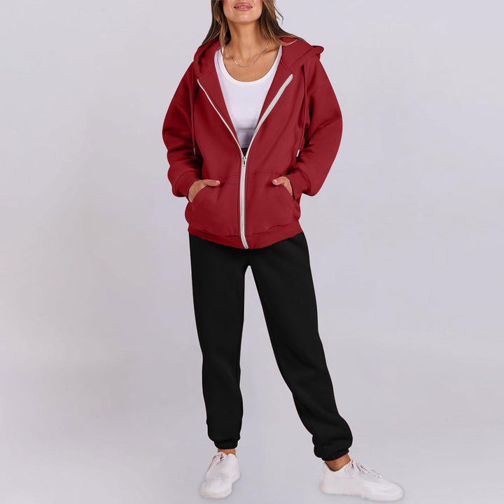 Damer avslappnad Zip-Hoodie med bekväm passform och sportiga sweatpants Mirla-Eva Jonsson