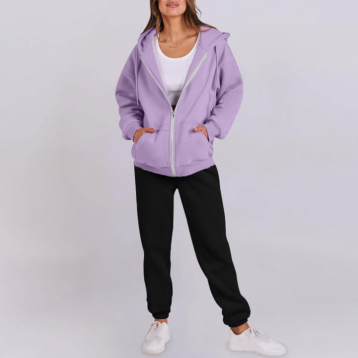 Damer avslappnad Zip-Hoodie med bekväm passform och sportiga sweatpants Mirla-Eva Jonsson