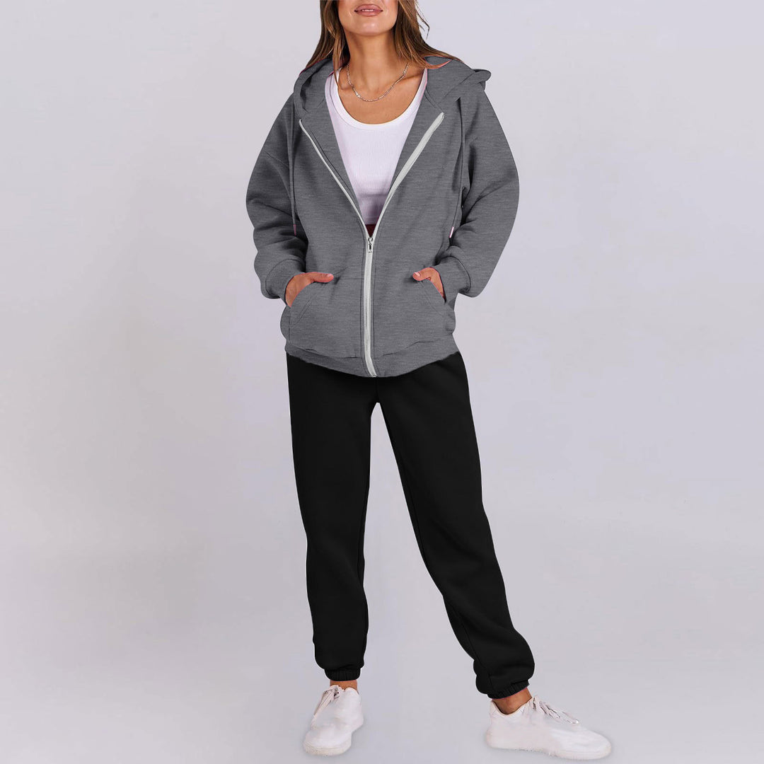 Damer avslappnad Zip-Hoodie med bekväm passform och sportiga sweatpants Mirla-Eva Jonsson
