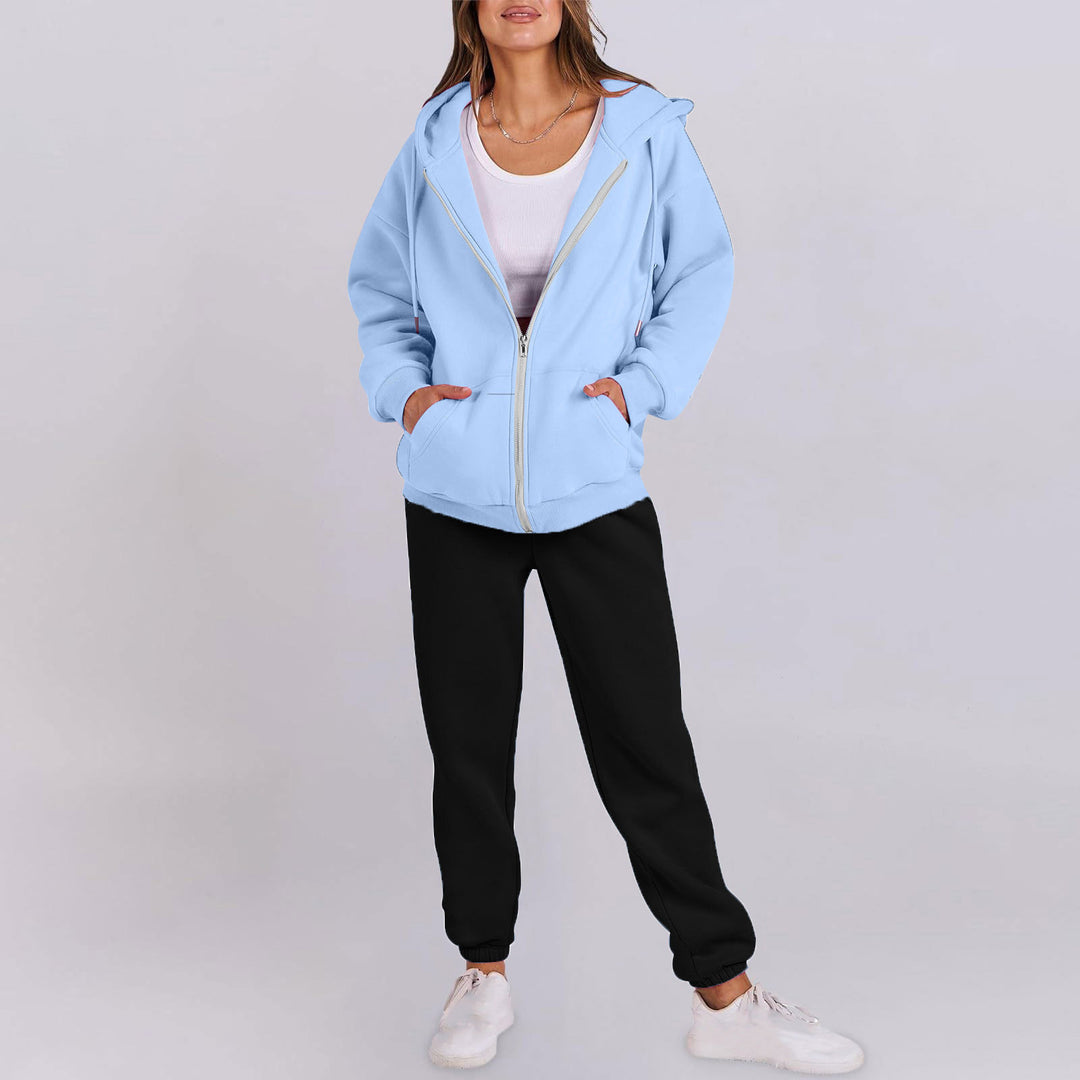 Damer avslappnad Zip-Hoodie med bekväm passform och sportiga sweatpants Mirla-Eva Jonsson
