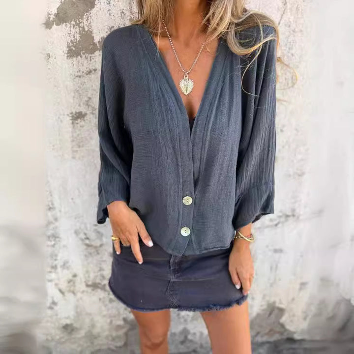 Damer avslappnad blus med knappfri design Mirla-Eva Jonsson