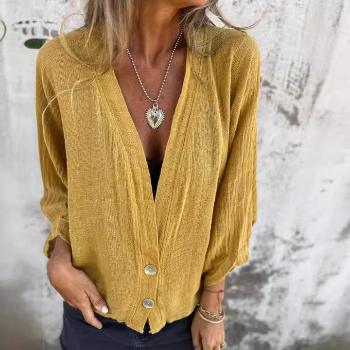 Damer avslappnad blus med knappfri design Mirla-Eva Jonsson