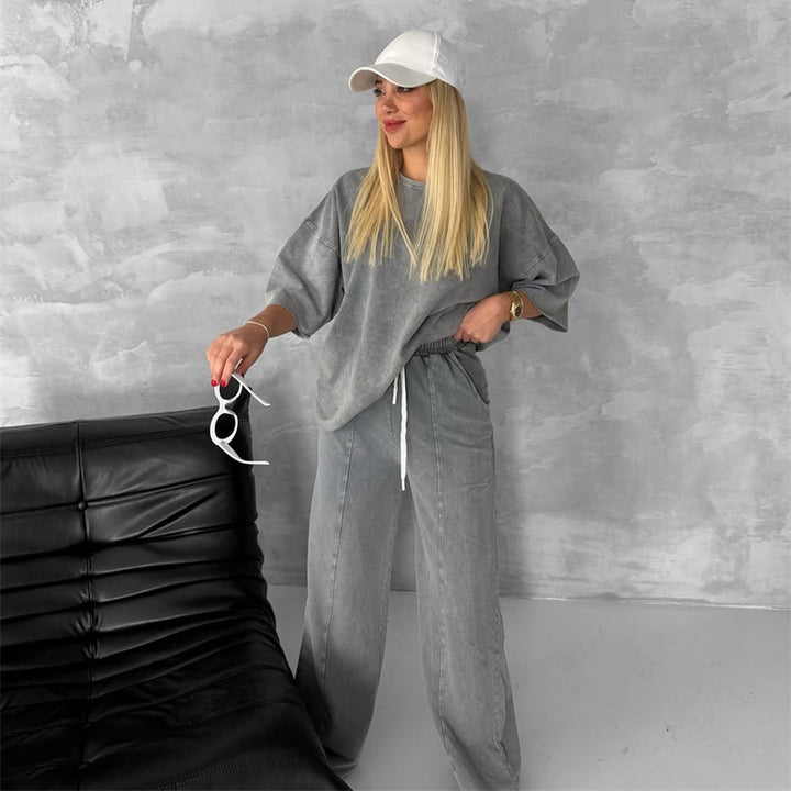 Damer avslappnad bomullsset med lös passform och elastisk midja Mirla-Eva Jonsson