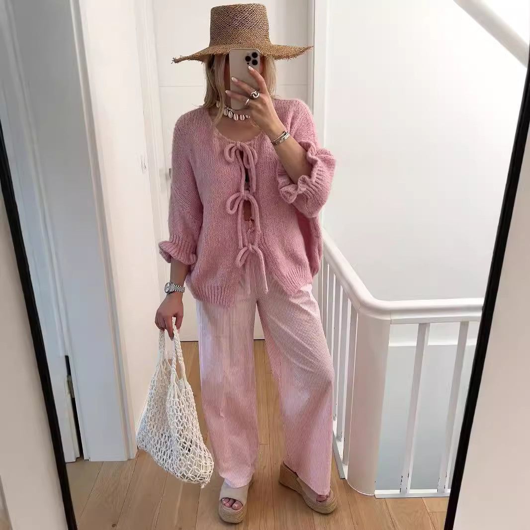 Damer avslappnad cardigan med lekfulla snördetaljer och korta ärmar Mirla-Eva Jonsson