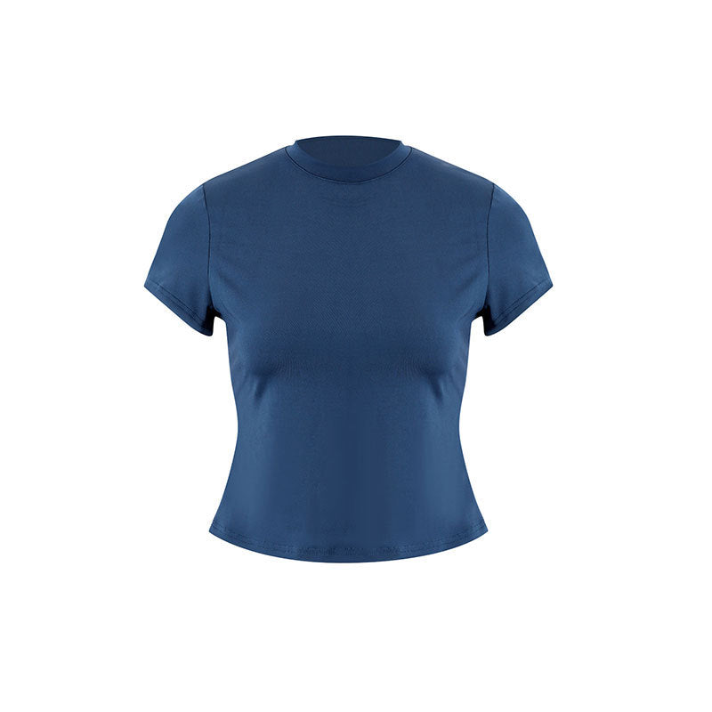 Damer avslappnad cropped T-shirt i hudvänligt material med rundad halsringning Mirla-Eva Jonsson