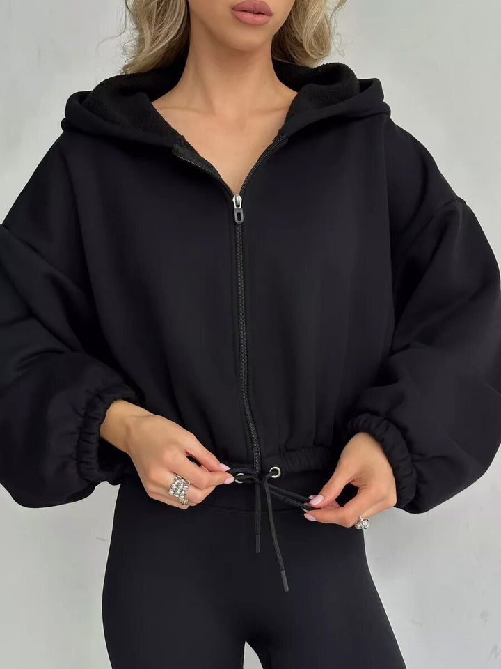 Damer avslappnad cropped hoodie med dragkedja och snodd Mirla-Eva Jonsson