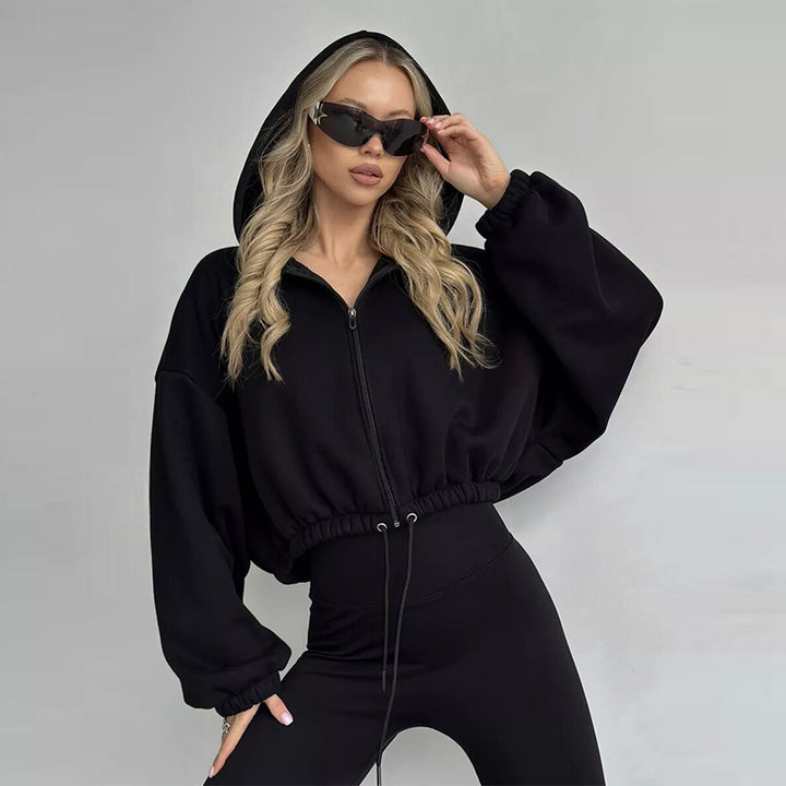 Damer avslappnad cropped hoodie med dragkedja och snodd Mirla-Eva Jonsson