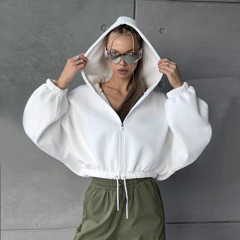 Damer avslappnad cropped hoodie med dragkedja och snodd Mirla-Eva Jonsson