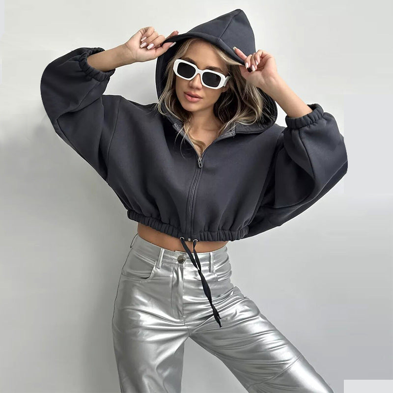 Damer avslappnad cropped hoodie med dragkedja och snodd Mirla-Eva Jonsson