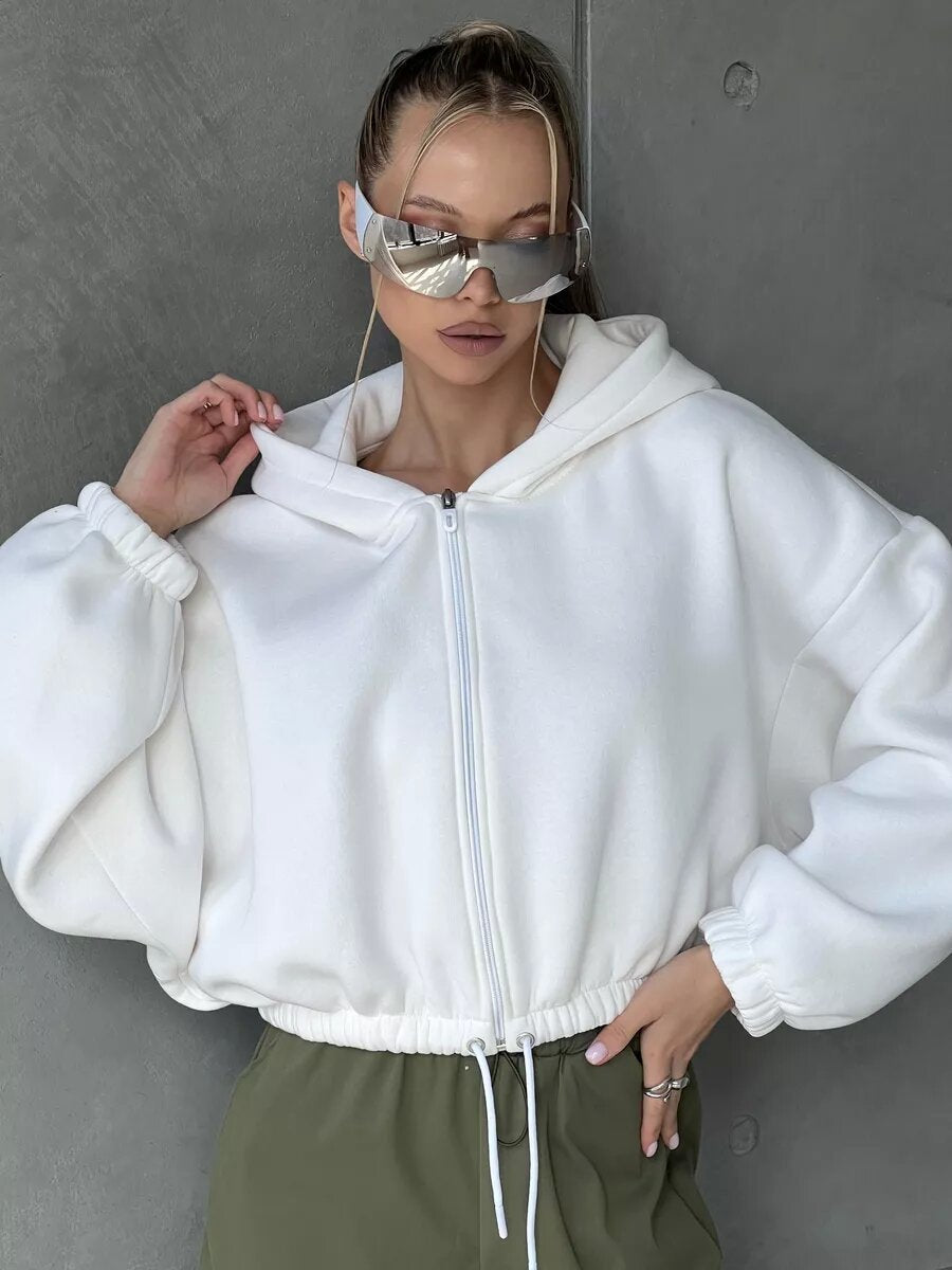 Damer avslappnad cropped hoodie med dragkedja och snodd Mirla-Eva Jonsson