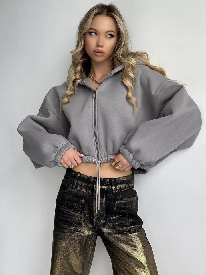 Damer avslappnad cropped hoodie med dragkedja och snodd Mirla-Eva Jonsson