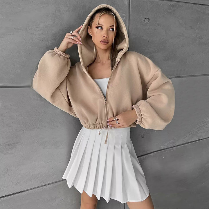 Damer avslappnad cropped hoodie med dragkedja och snodd Mirla-Eva Jonsson