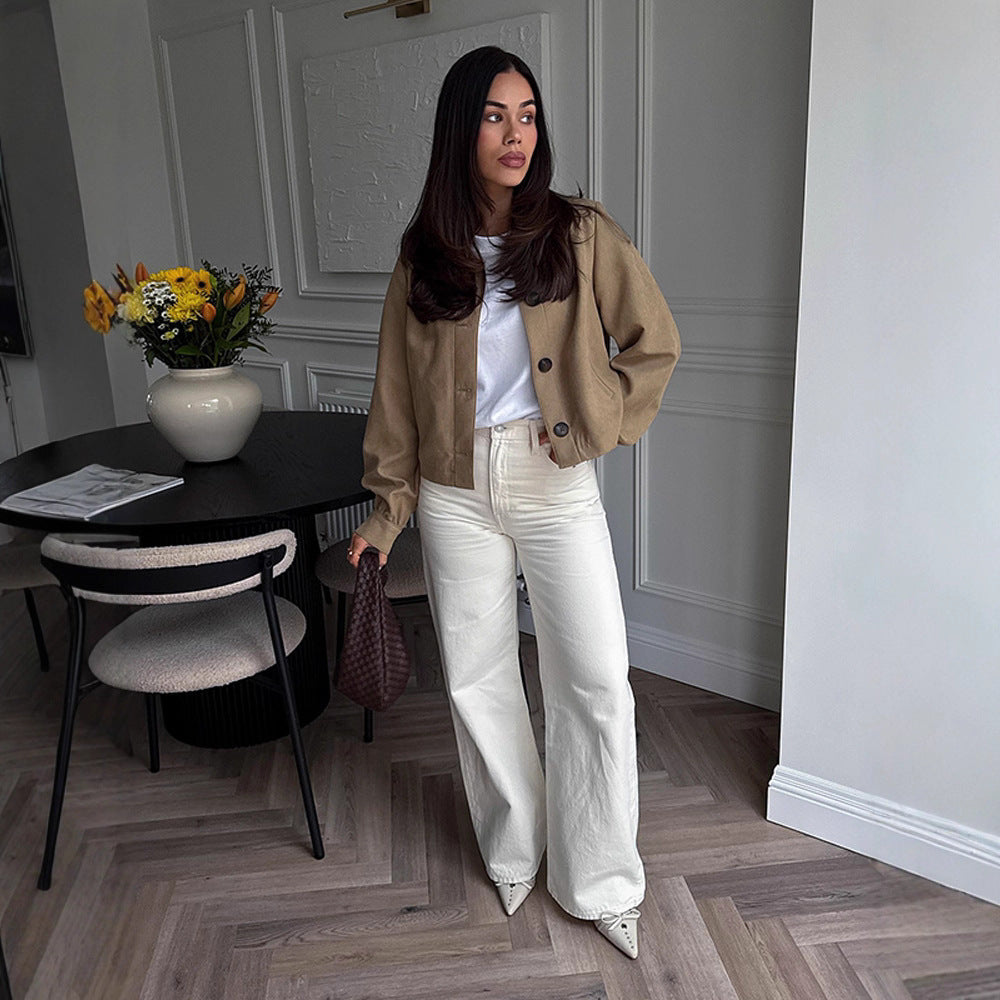 Damer avslappnad cropped jacka med smakfulla knappdetaljer Mirla-Eva Jonsson