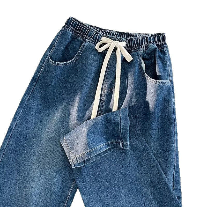 Damer avslappnad denimbyxor med elastisk midja och praktiska sidofickor Mirla-Eva Jonsson