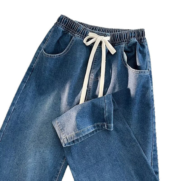 Damer avslappnad denimbyxor med elastisk midja och praktiska sidofickor Mirla-Eva Jonsson