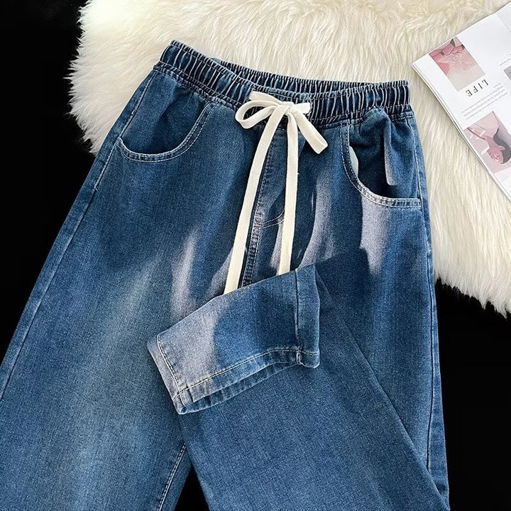 Damer avslappnad denimbyxor med elastisk midja och praktiska sidofickor Mirla-Eva Jonsson