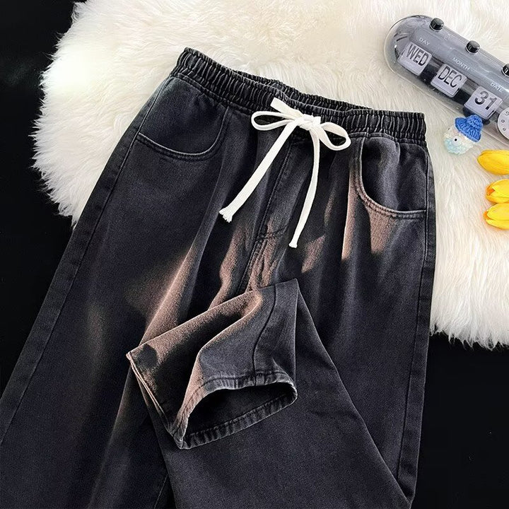 Damer avslappnad denimbyxor med elastisk midja och praktiska sidofickor Mirla-Eva Jonsson