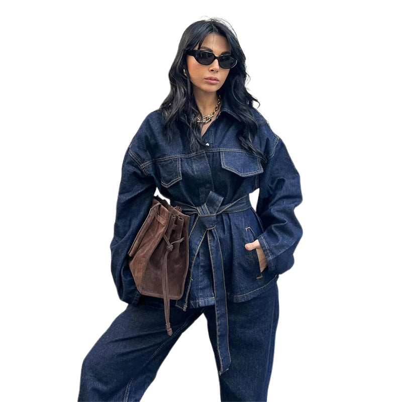 Damer avslappnad denimjacka med bälte och lös passform Mirla-Eva Jonsson