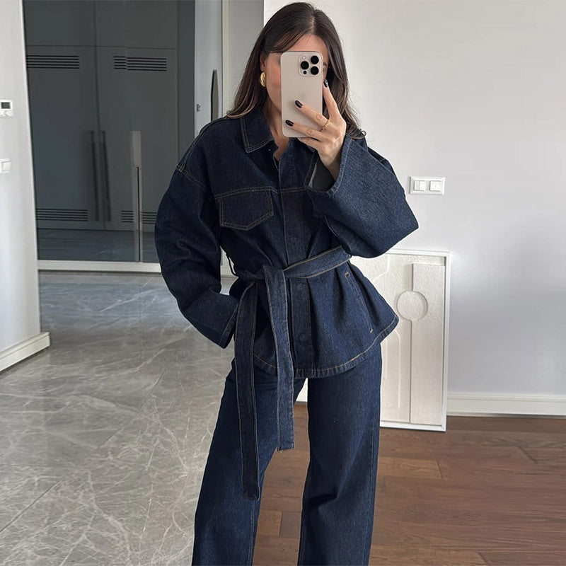 Damer avslappnad denimjacka med bälte och lös passform Mirla-Eva Jonsson
