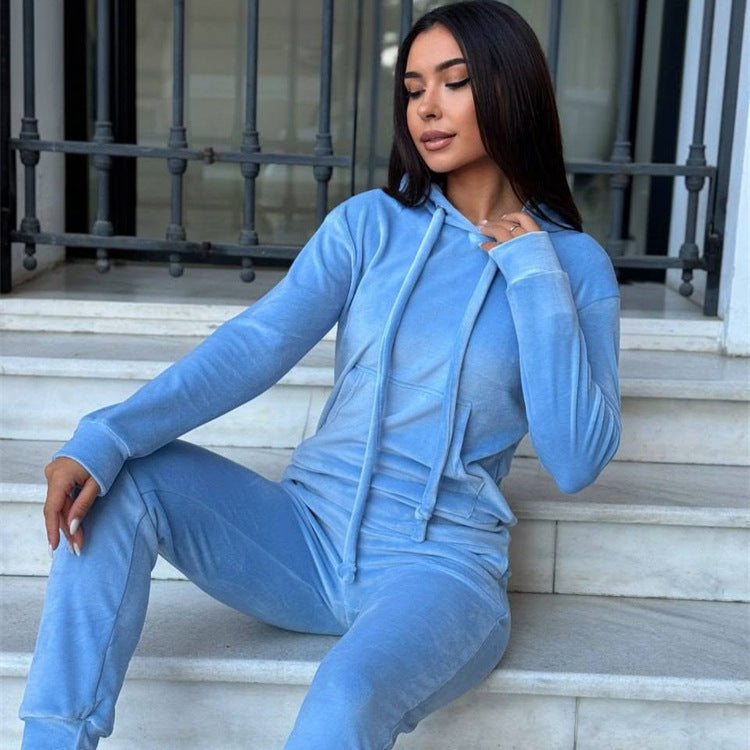 Damer avslappnad fleece-joggingdräktset med huva och elastiskt midjeband Eva Jonsson-Eva Jonsson