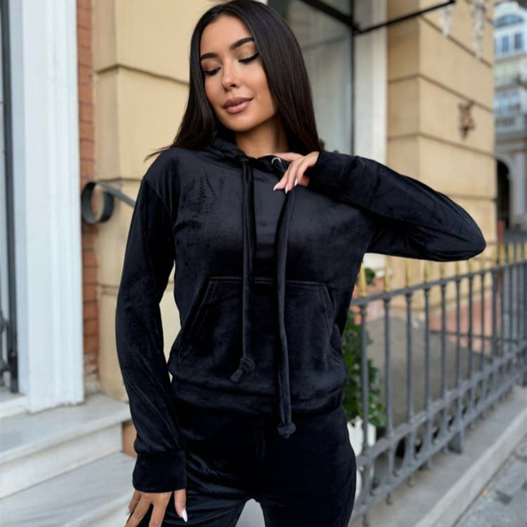 Damer avslappnad fleece-joggingdräktset med huva och elastiskt midjeband Eva Jonsson-Eva Jonsson