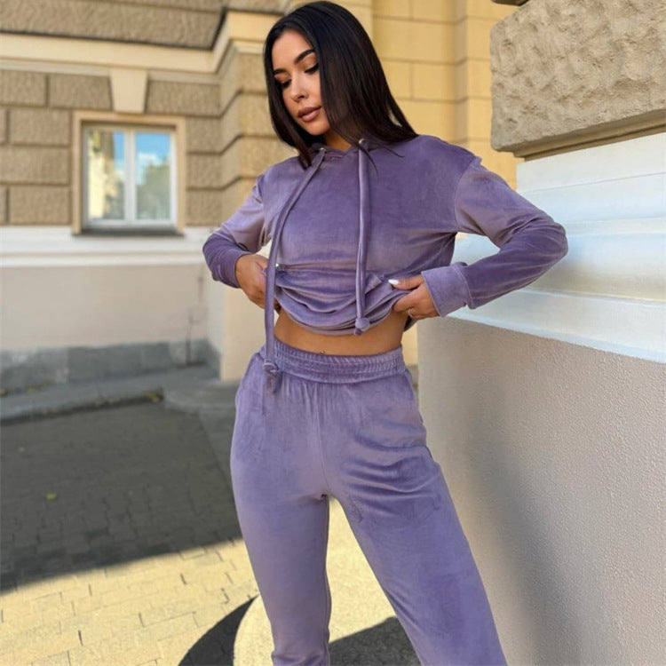 Damer avslappnad fleece-joggingdräktset med huva och elastiskt midjeband Eva Jonsson-Eva Jonsson