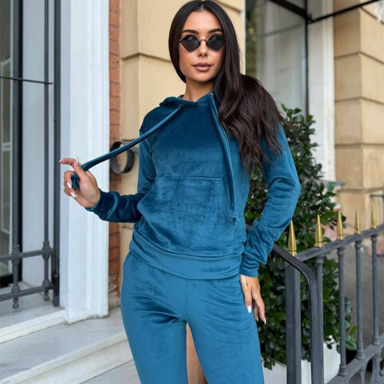 Damer avslappnad fleece-joggingdräktset med huva och elastiskt midjeband Eva Jonsson-Eva Jonsson