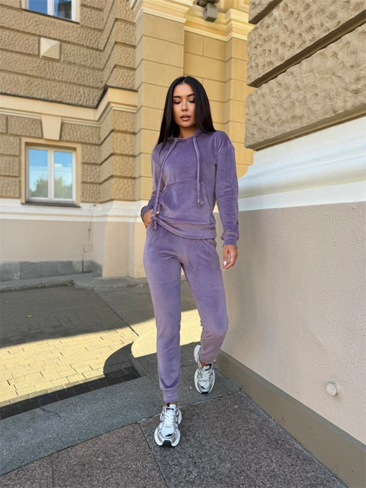 Damer avslappnad fleece-joggingdräktset med huva och elastiskt midjeband Eva Jonsson-Eva Jonsson