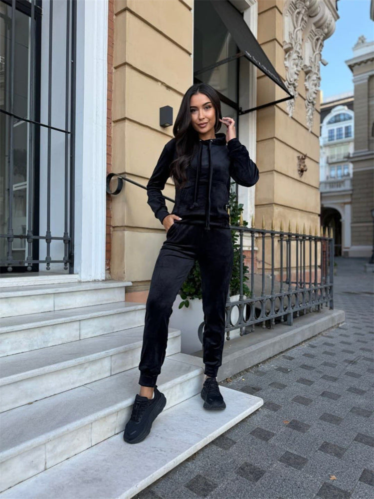 Damer avslappnad fleece-joggingdräktset med huva och elastiskt midjeband Eva Jonsson-Eva Jonsson