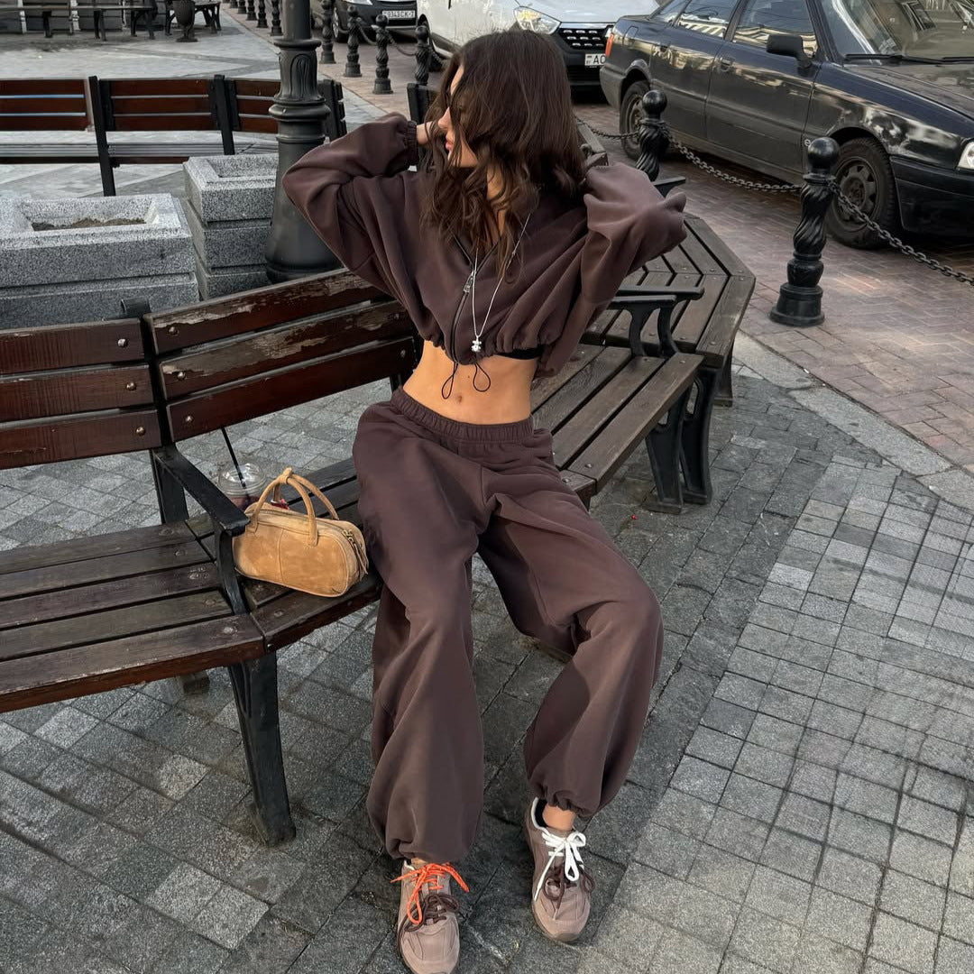 Damer avslappnad fleece-loungewear-set med huva och elastisk midja Mirla-Eva Jonsson
