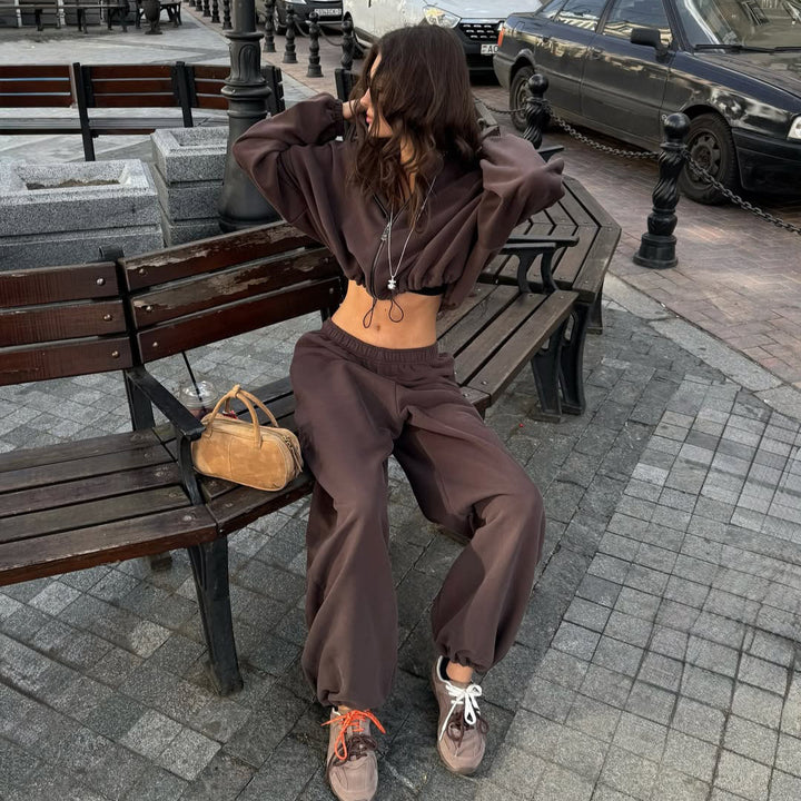 Damer avslappnad fleece-loungewear-set med huva och elastisk midja Mirla-Eva Jonsson
