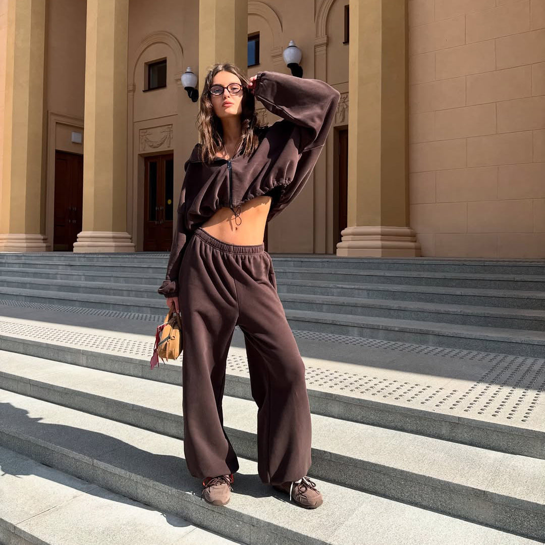 Damer avslappnad fleece-loungewear-set med huva och elastisk midja Mirla-Eva Jonsson