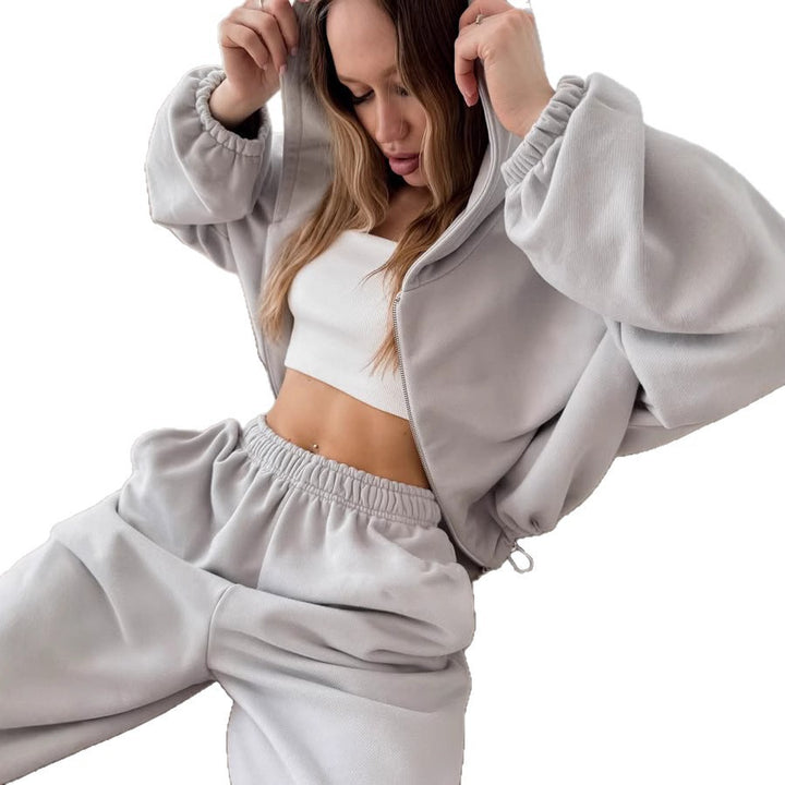 Damer avslappnad fleece-loungewear-set med huva och elastisk midja Mirla-Eva Jonsson