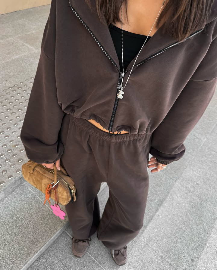Damer avslappnad fleece-loungewear-set med huva och elastisk midja Mirla-Eva Jonsson