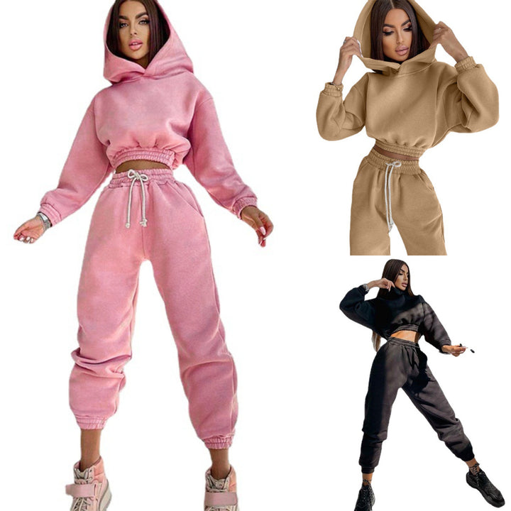 Damer avslappnad fleece-sweat-set med hög midja och dragsko Eva Jonsson-Eva Jonsson