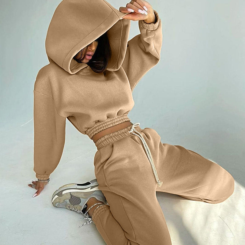 Damer avslappnad fleece-sweat-set med hög midja och dragsko Eva Jonsson-Eva Jonsson