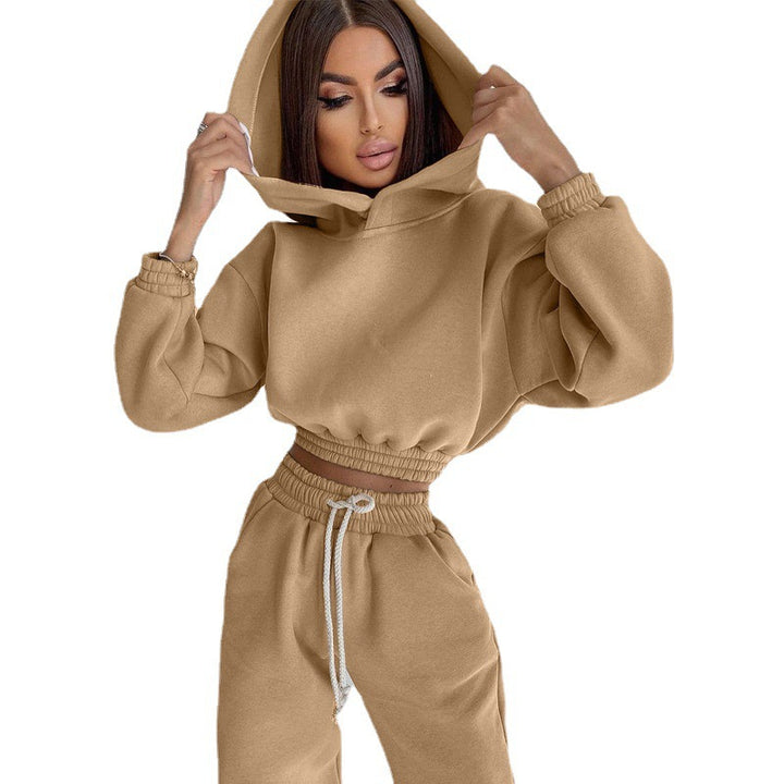 Damer avslappnad fleece-sweat-set med hög midja och dragsko Eva Jonsson-Eva Jonsson