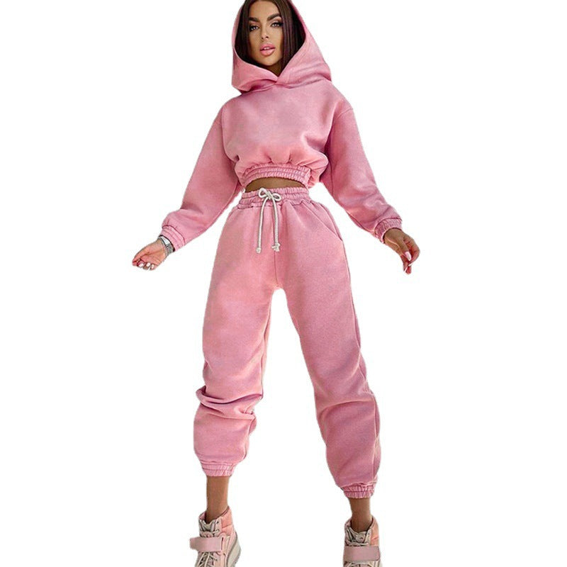 Damer avslappnad fleece-sweat-set med hög midja och dragsko Eva Jonsson-Eva Jonsson