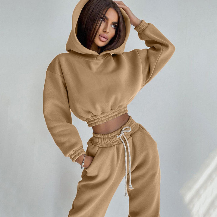Damer avslappnad fleece-sweat-set med hög midja och dragsko Eva Jonsson-Eva Jonsson